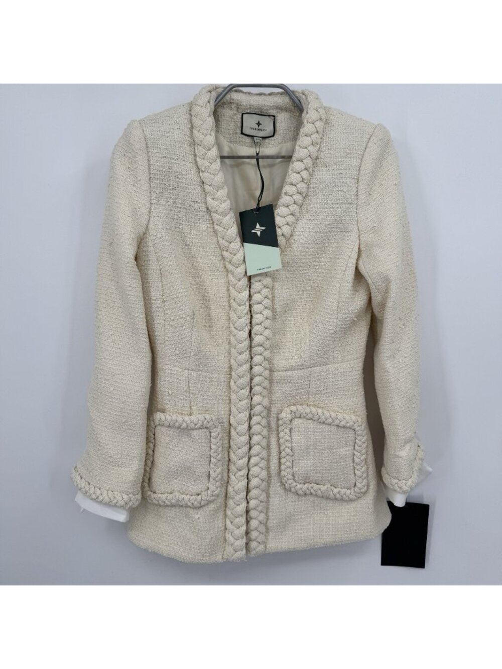 Tuckernuck Cream Tweed Braided Trim Shay Blazer Jacket size XXS 2XS NWT $298